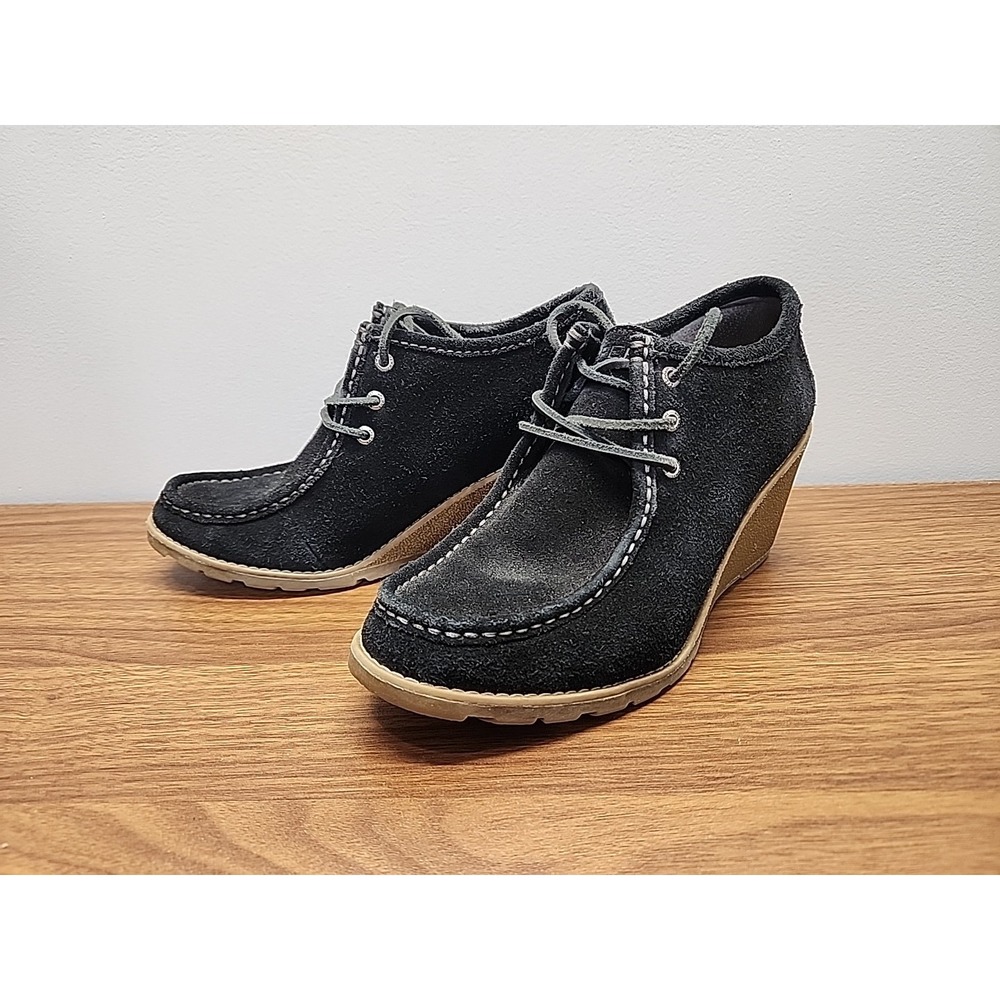 Sperry Top-Sider Boots Women's 9 M Black Leather‎ Stella Keel Wedge Bootie Suede